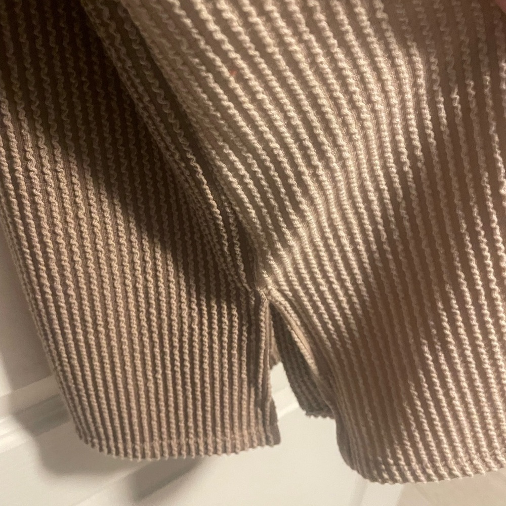 Relaxed Fit Button Down Ribbed Shacket, Two Toned, Taupe/Tan, oversized, small - Picture 5 of 7